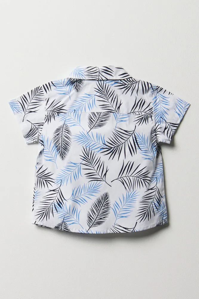 Leaf Print Collar Shirt White