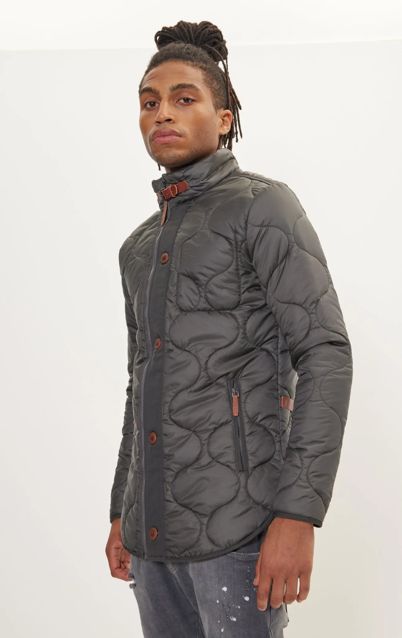 Light Padded Zipper-Up Coat - Anthracite