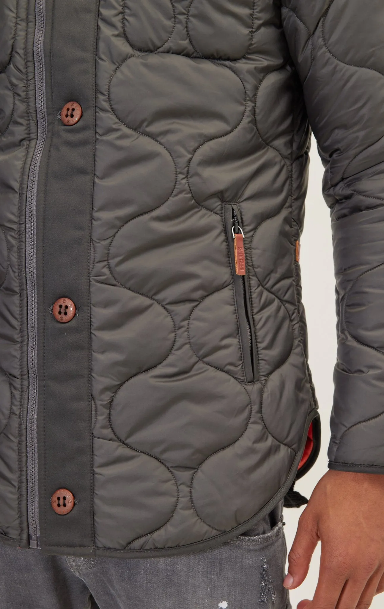 Light Padded Zipper-Up Coat - Anthracite