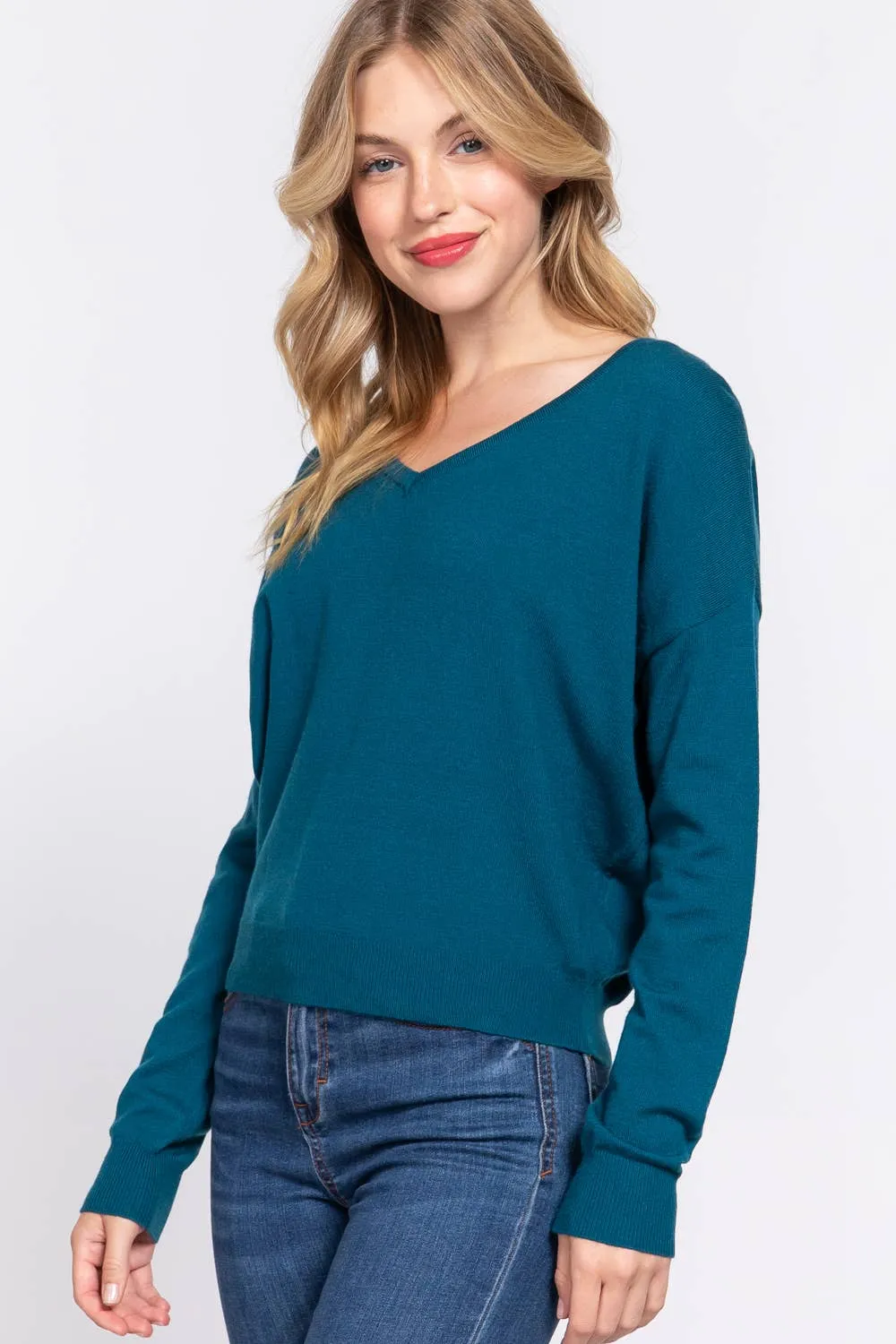 Long Sleeve V-neck Back Cross Strap Sweater