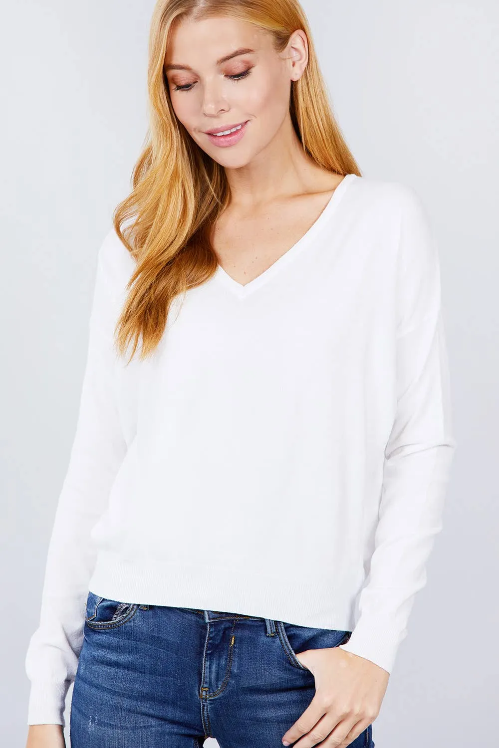 Long Sleeve V-neck Back Cross Strap Sweater