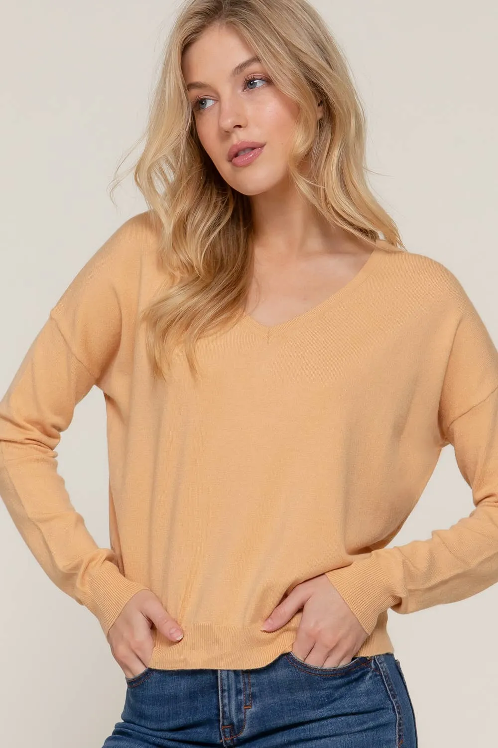 Long Sleeve V-neck Back Cross Strap Sweater