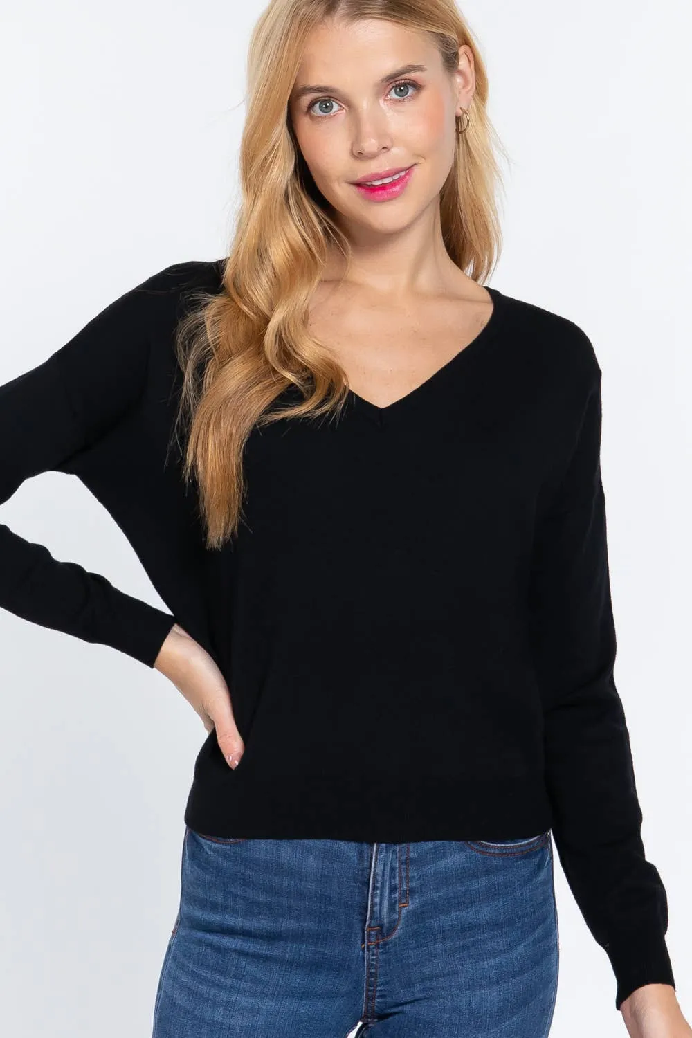 Long Sleeve V-neck Back Cross Strap Sweater