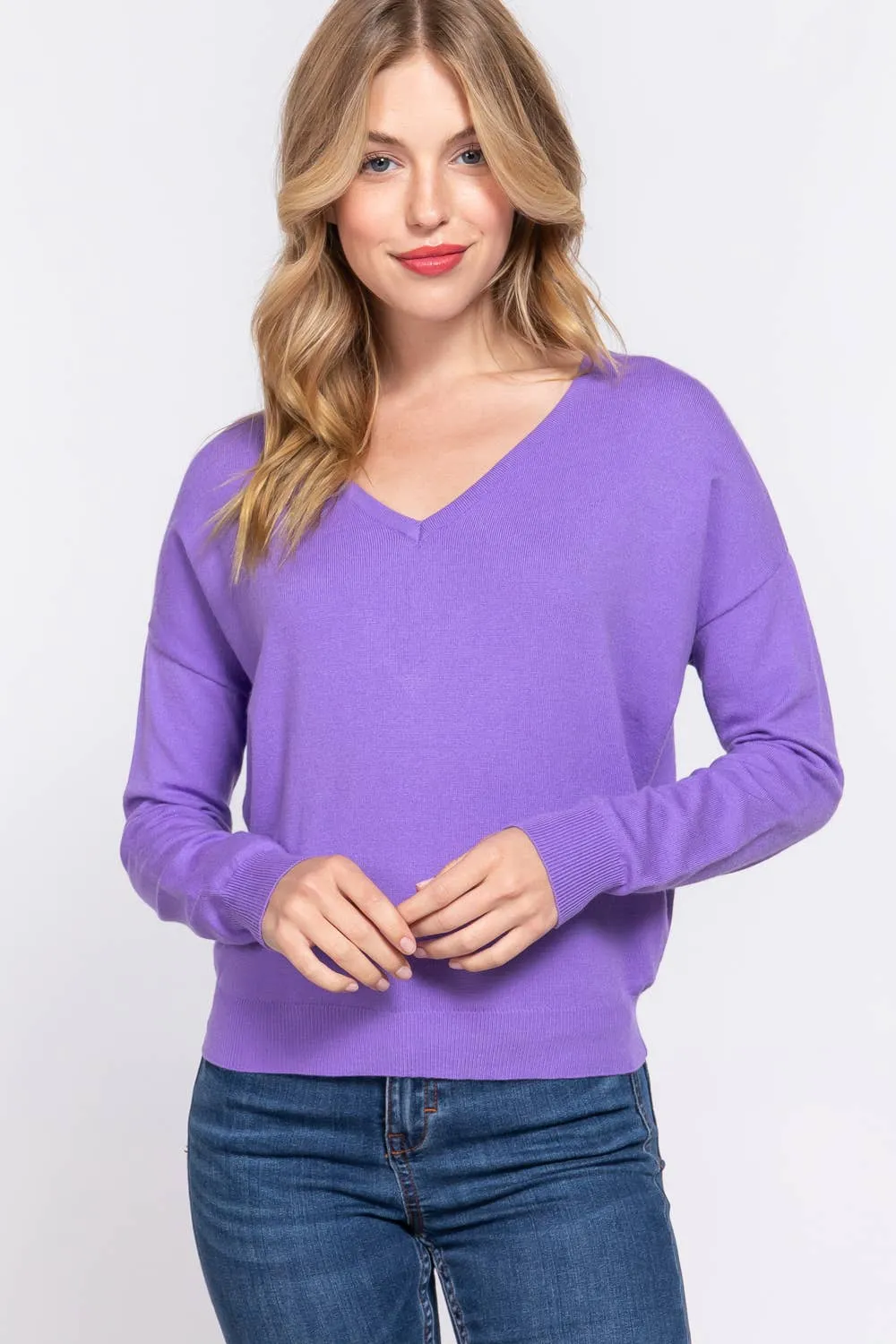 Long Sleeve V-neck Back Cross Strap Sweater