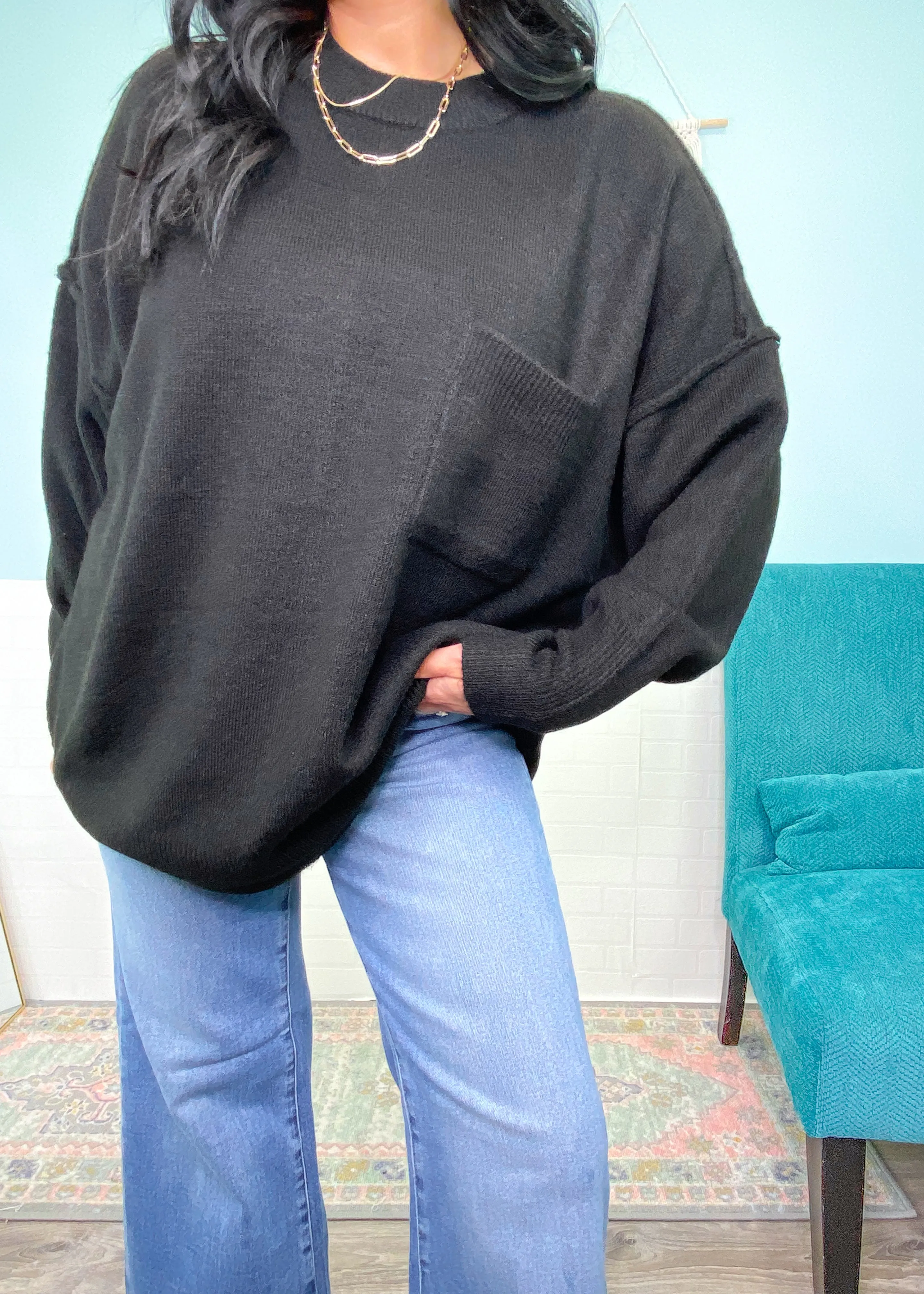 'Marlee' Black Oversized Melange Soft Sweater