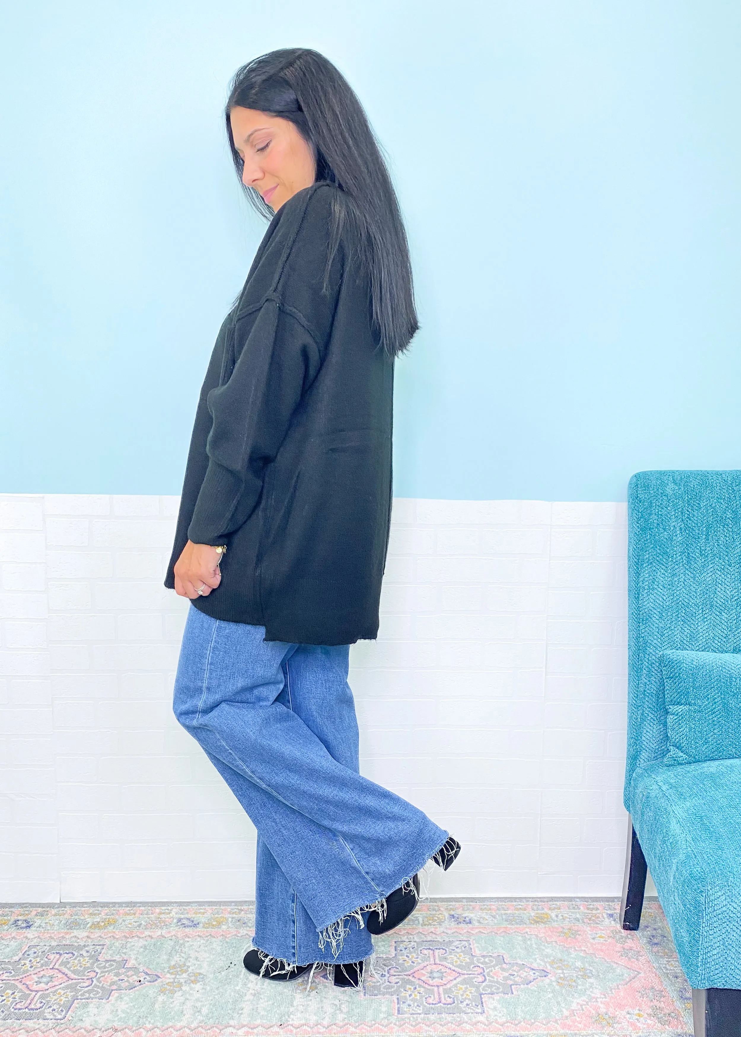 'Marlee' Black Oversized Melange Soft Sweater