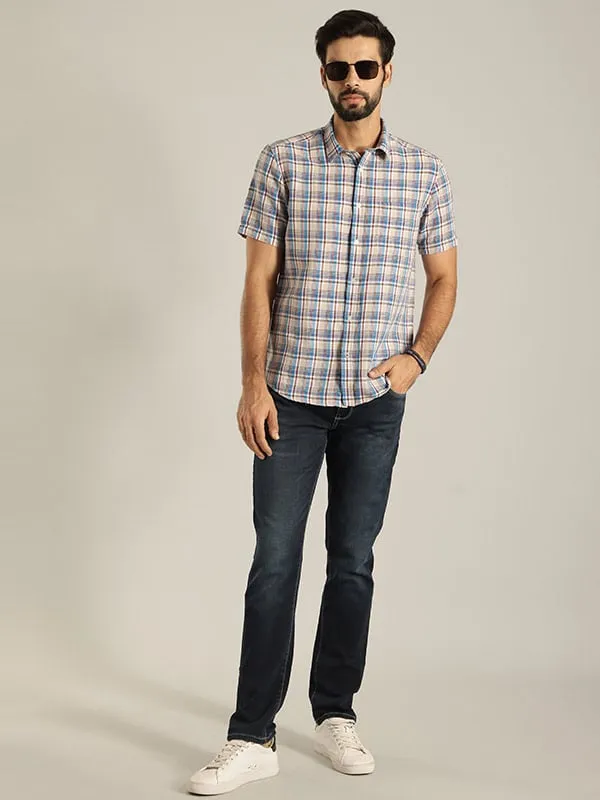 Men Checked Half Sleeve Linen Blend Shirt