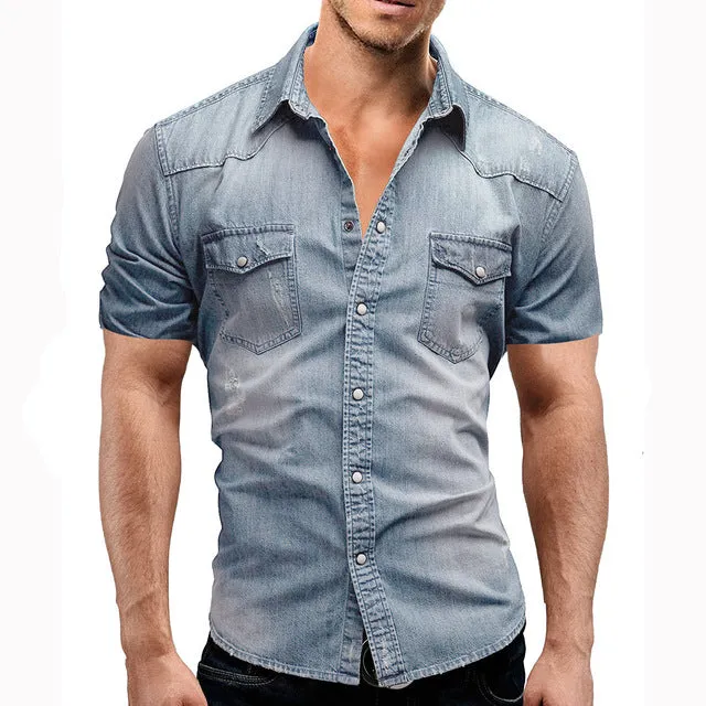 Men's Short Sleeve Denim Shirt