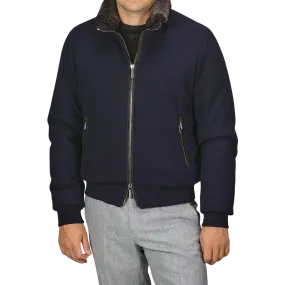 Navy Blue Cashmere Blend Down Padded Blouson