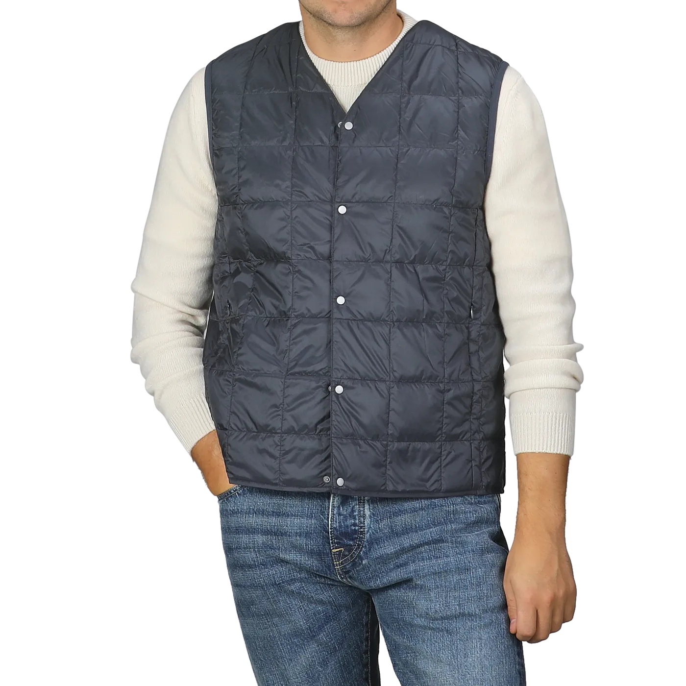 Navy Blue Nylon Down Padded Vest