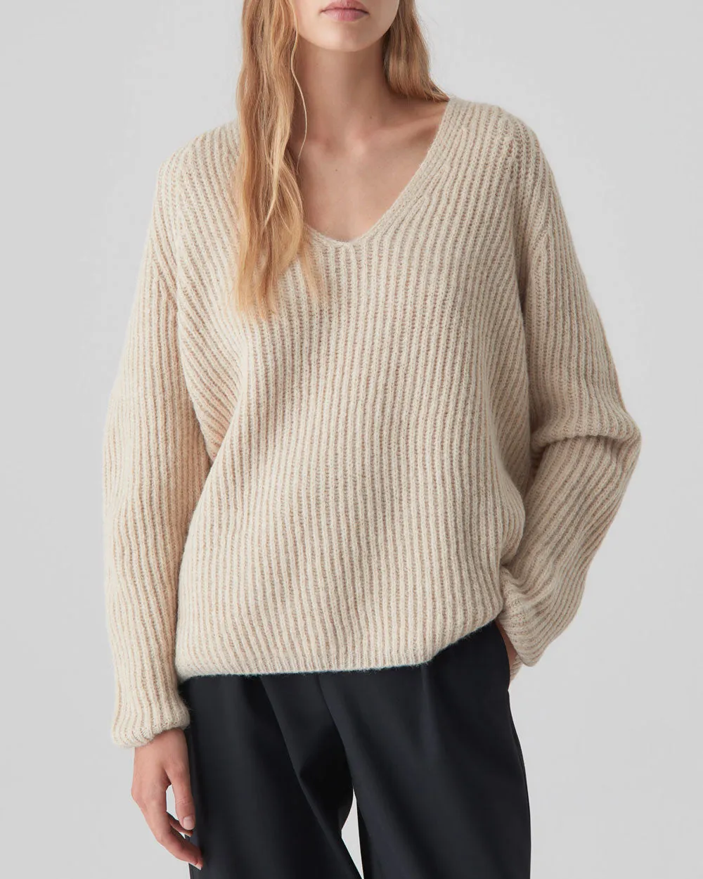 Nude Rib V Neck Sweater