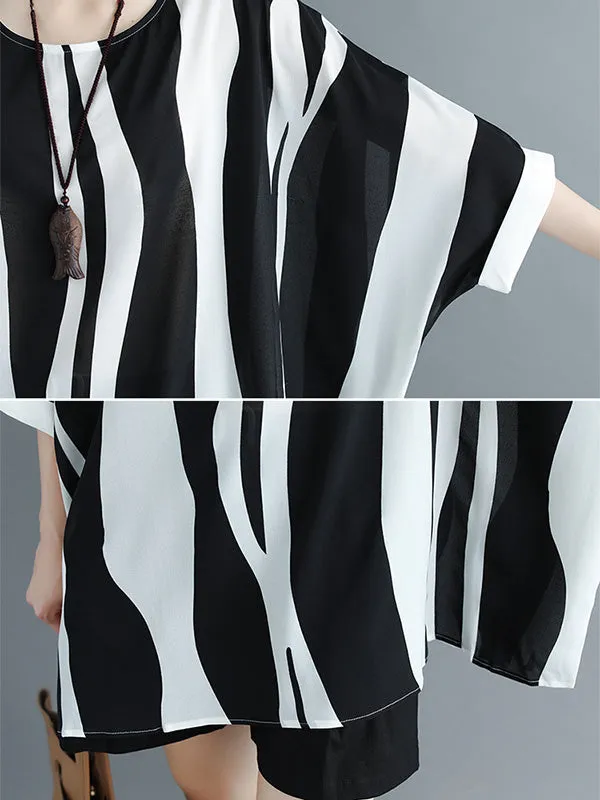 Original Chiffon Batwing Sleeves Striped Shirts Tops