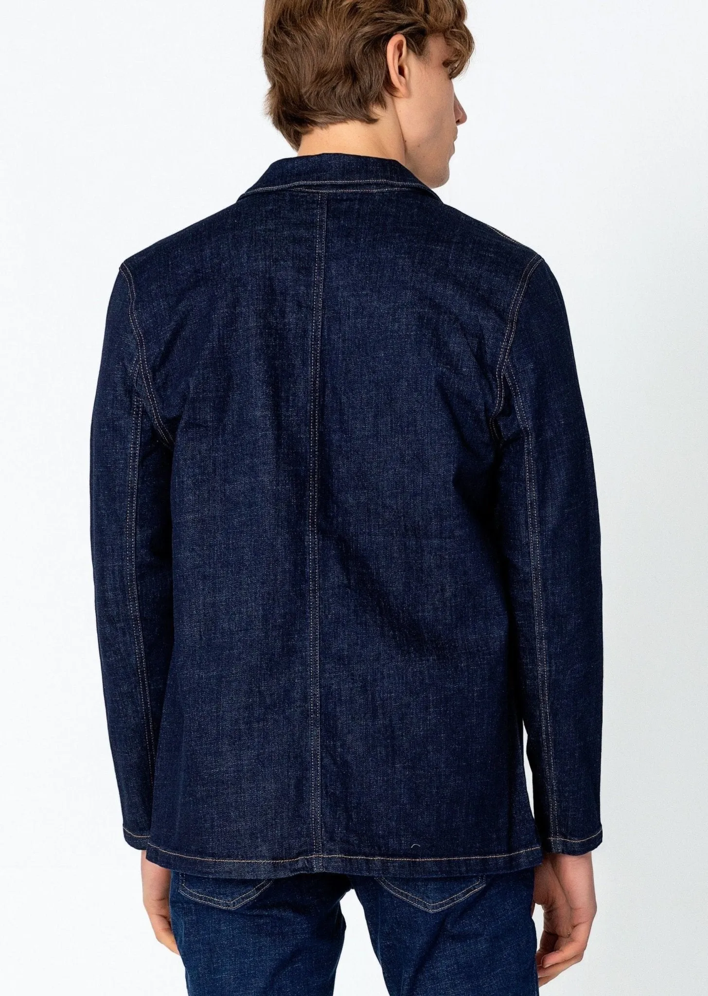 Patch Pocket Fitted Denim Jacket - Navy