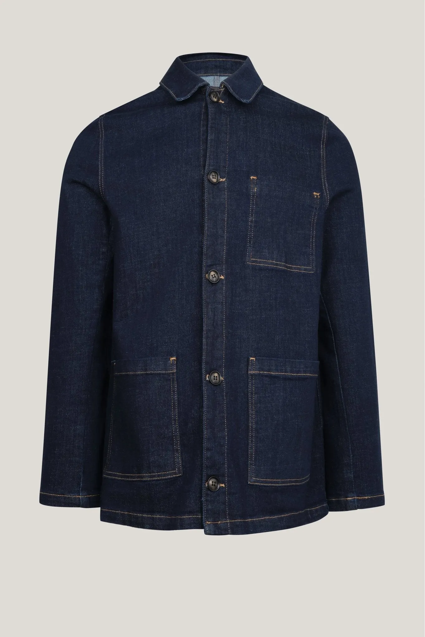 Patch Pocket Fitted Denim Jacket - Navy