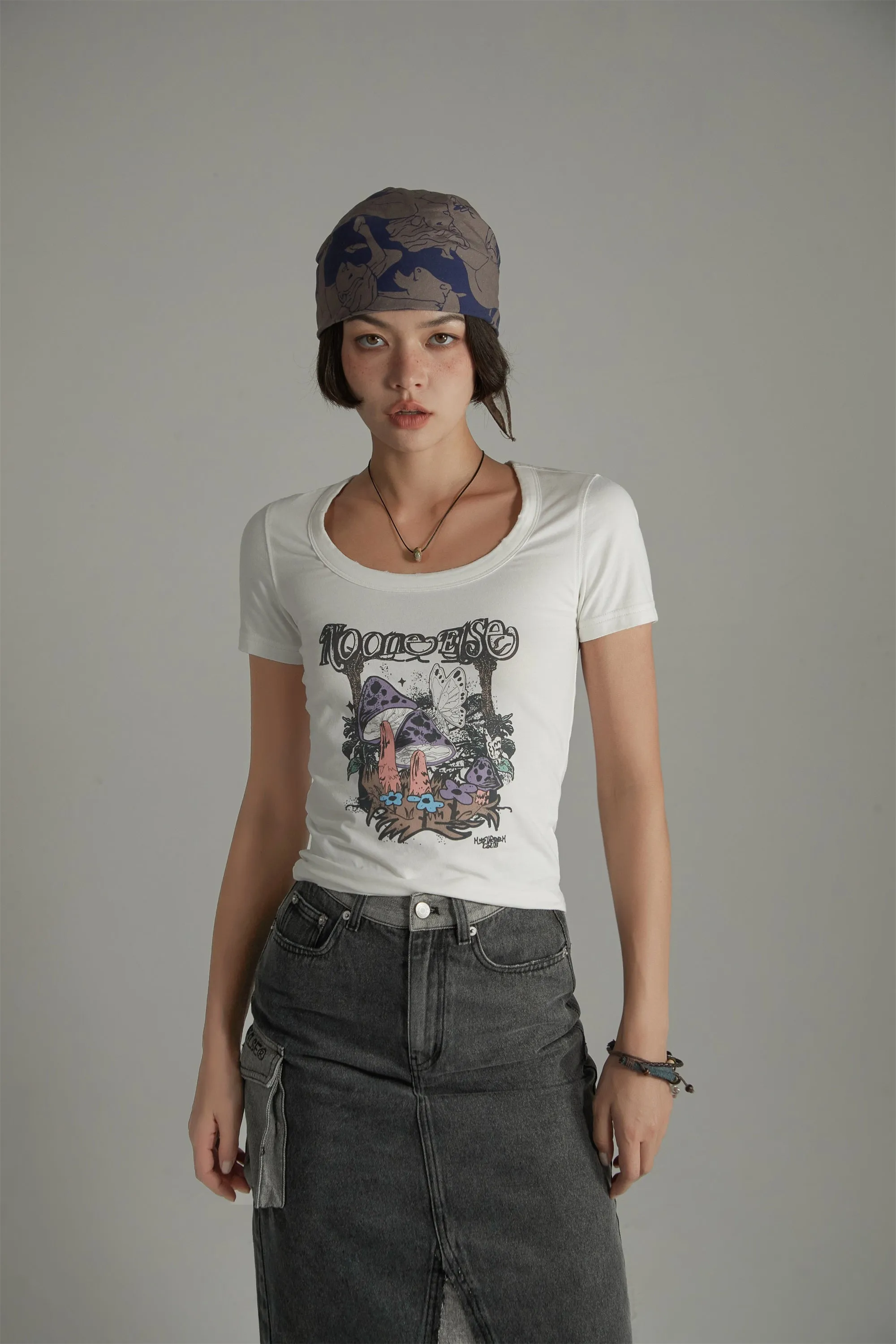 Printed Mushroom Vintage Slim T-Shirt