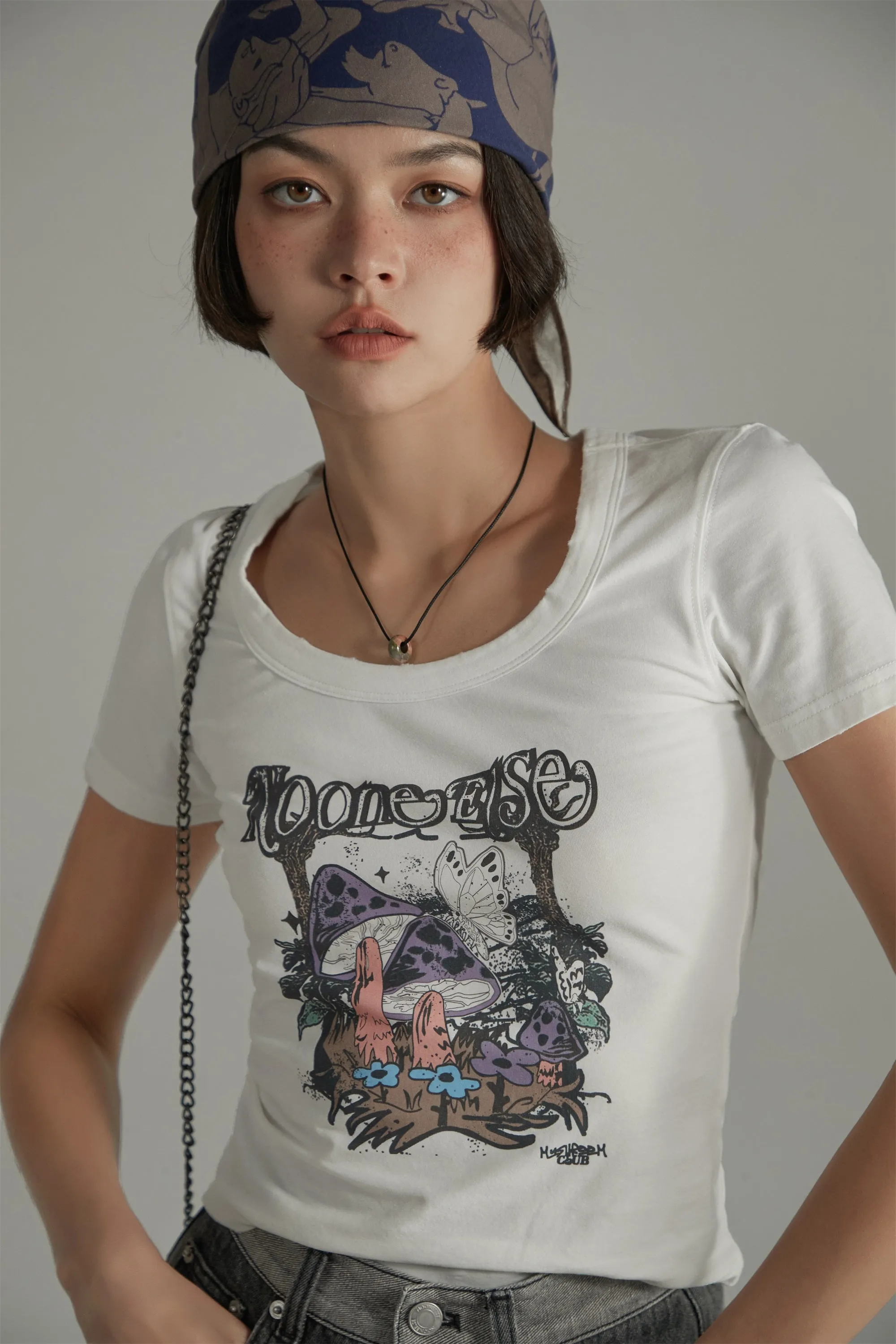 Printed Mushroom Vintage Slim T-Shirt