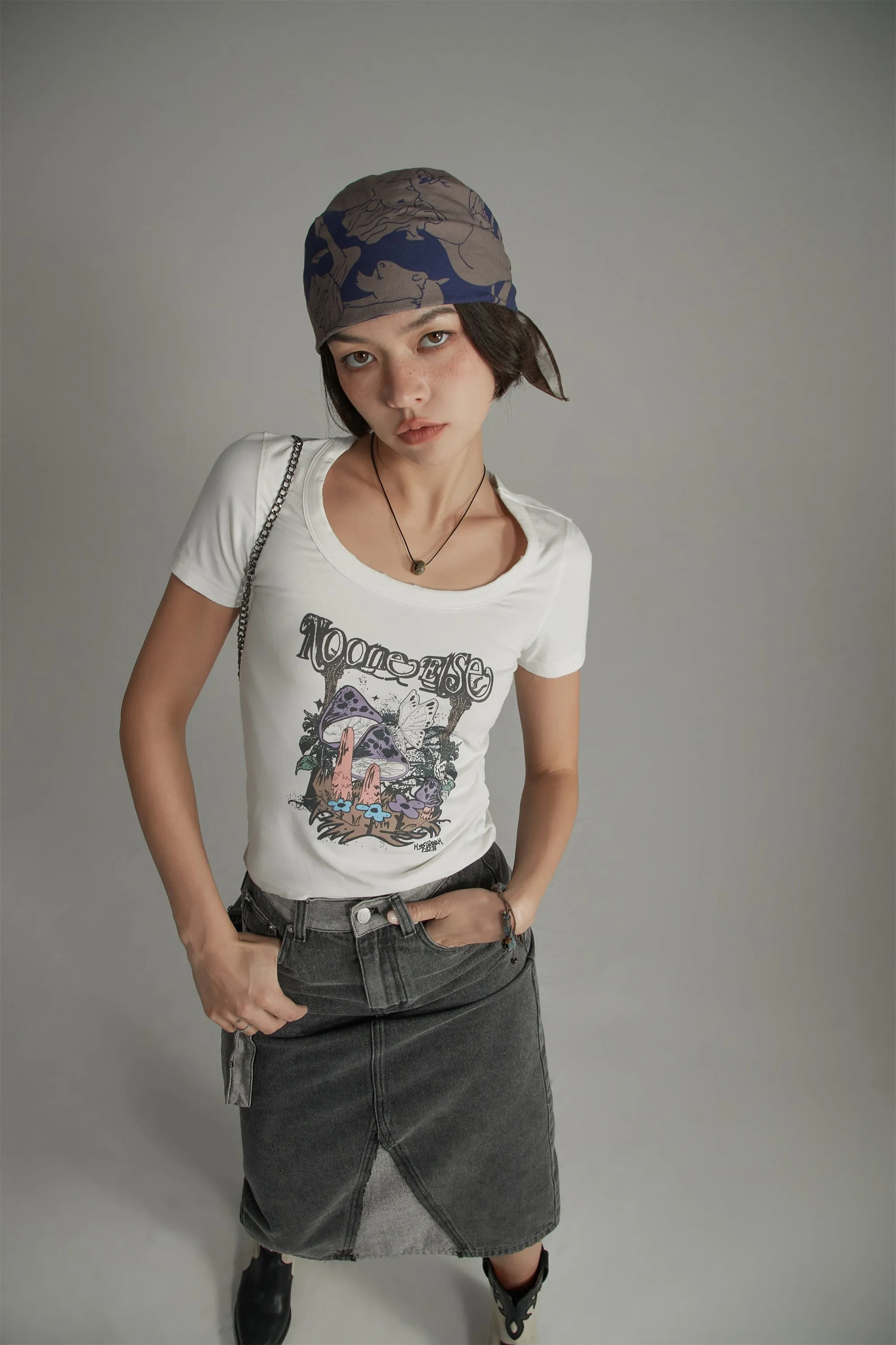 Printed Mushroom Vintage Slim T-Shirt