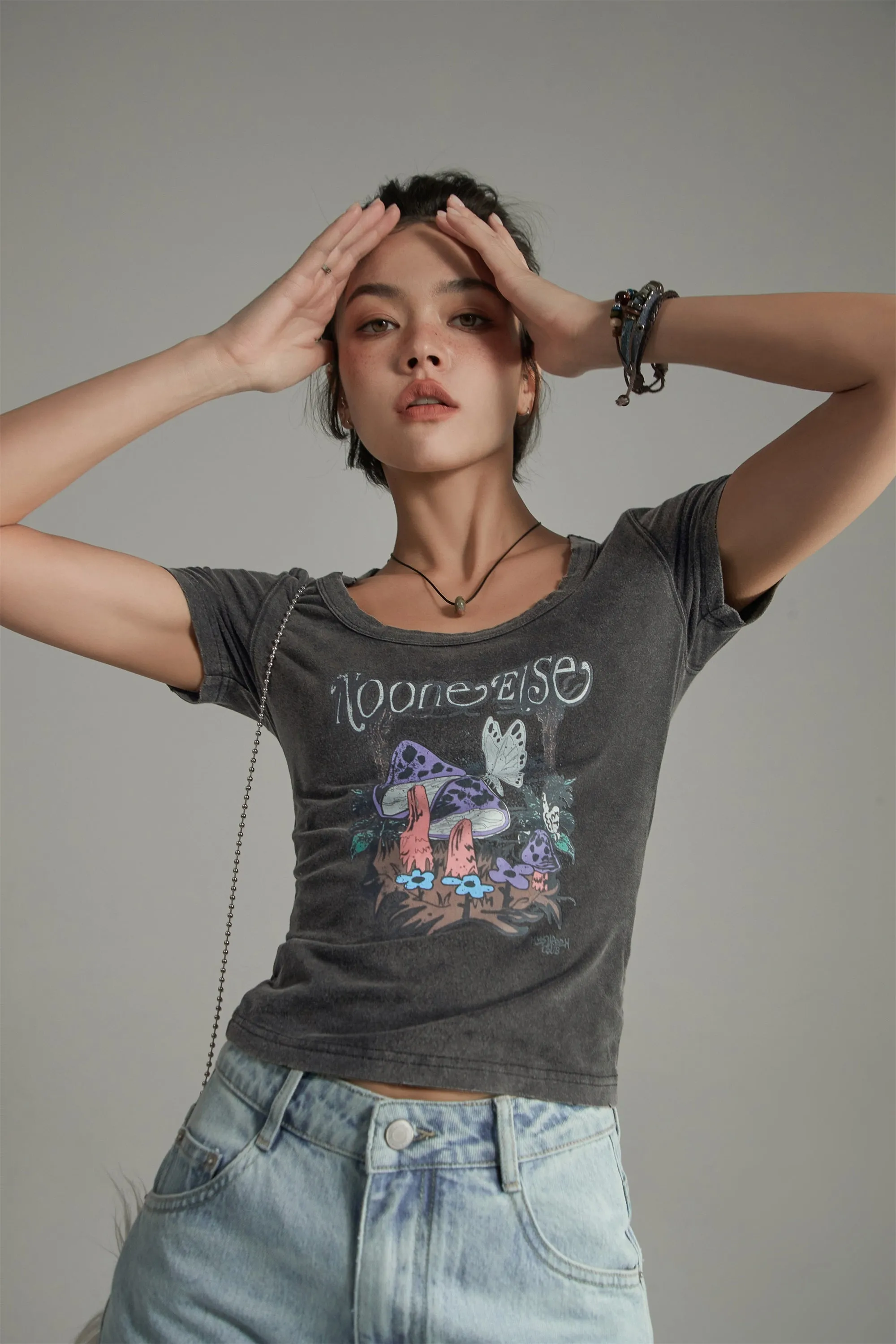 Printed Mushroom Vintage Slim T-Shirt