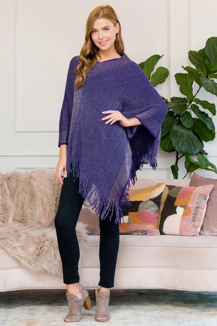 Purple Ultra Soft Two Tone Fringe Poncho