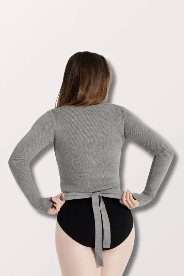 Ribbed Knit Wrap Sweater - Heather Gray