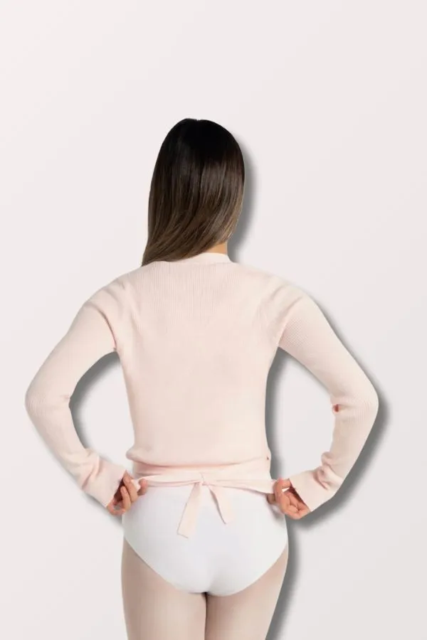 Ribbed Knit Wrap Sweater - Pink