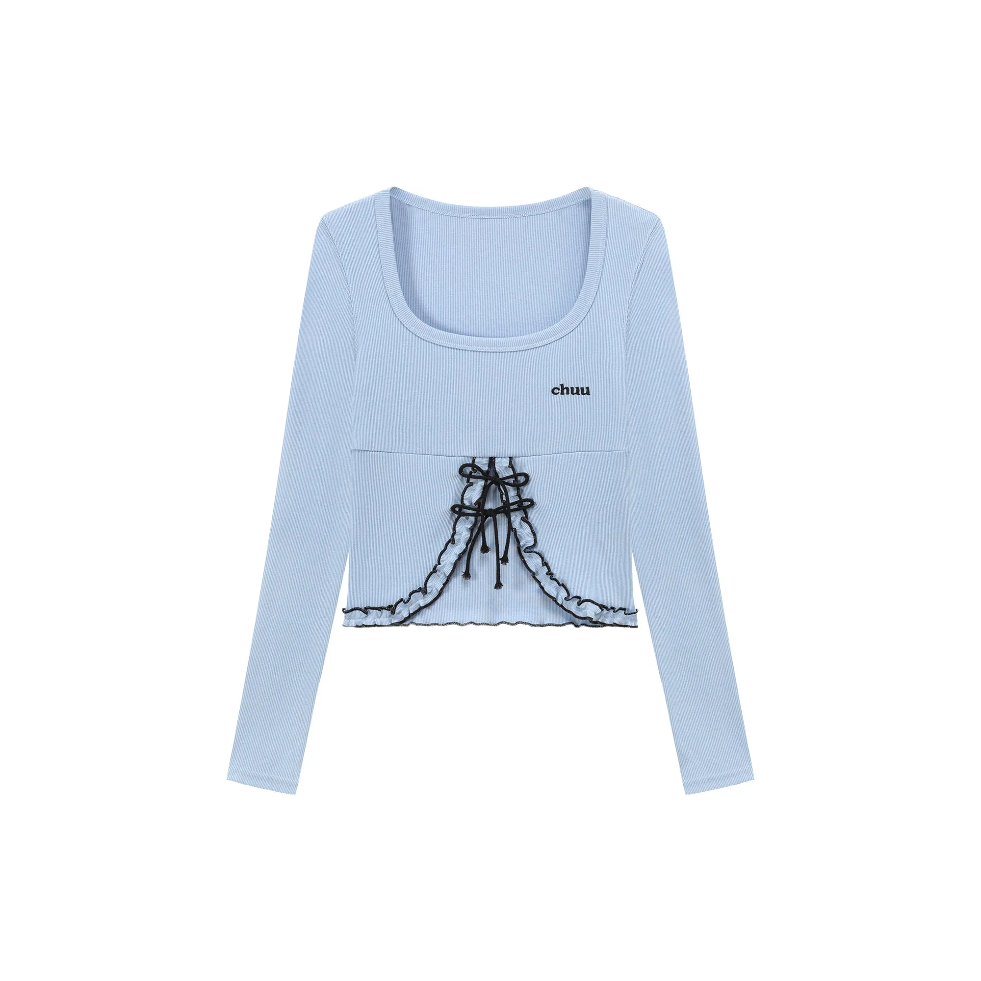 Ruffle Bow Lace Up Logo Slim Cropped T-Shirt