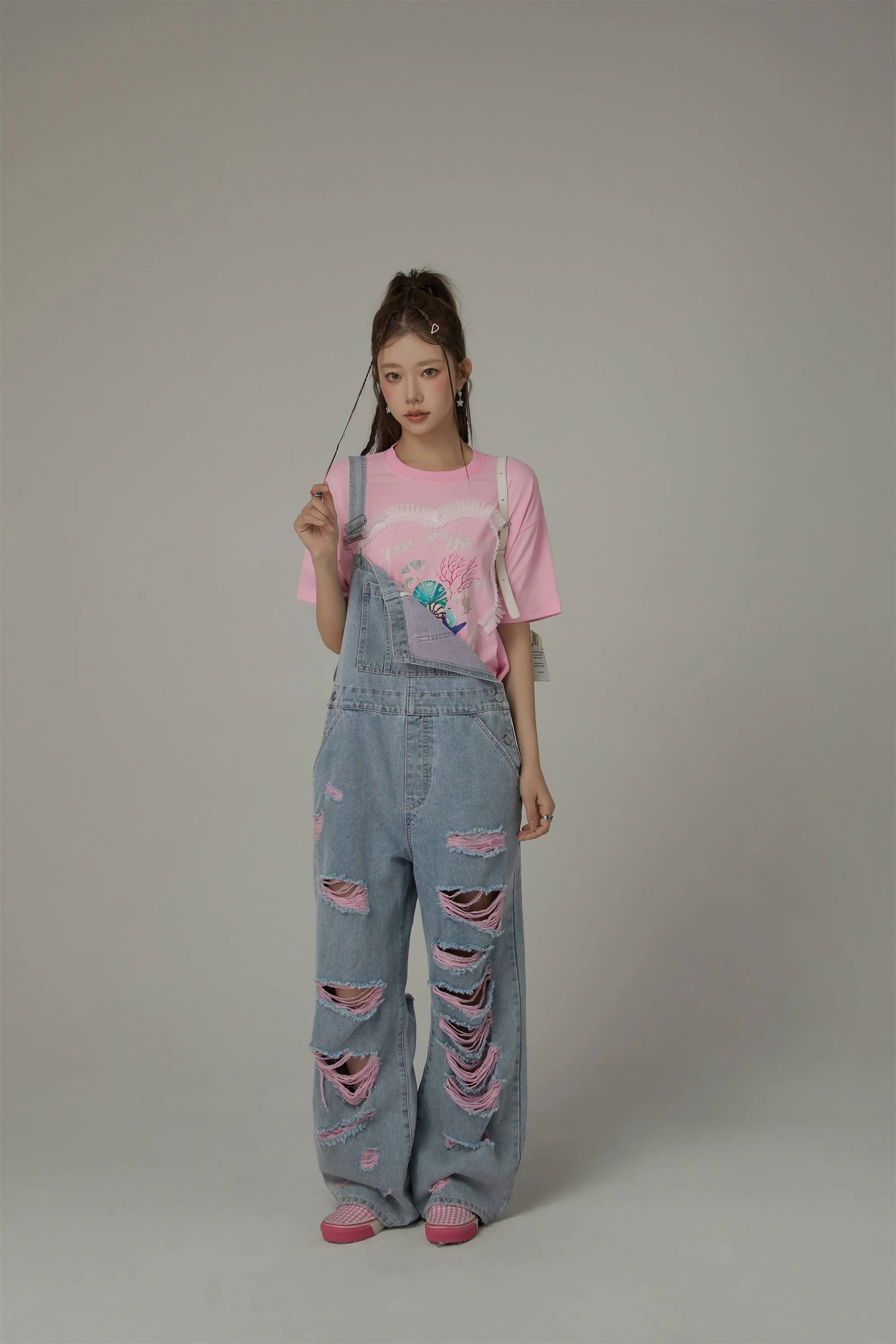 Ruffle Heart Printed Loose Fit T-Shirt