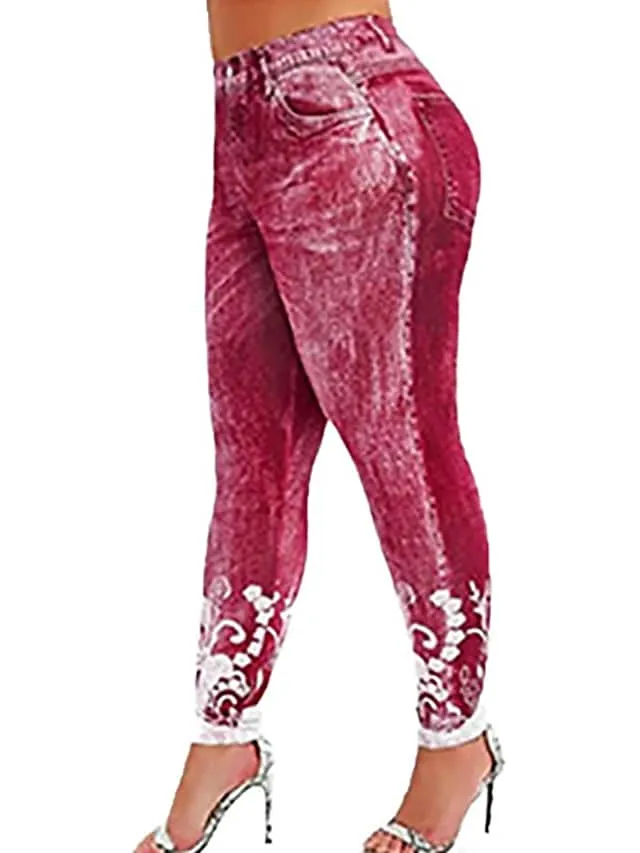 Slim fit stretch women's snowflake nine points imitation denim plus size pants