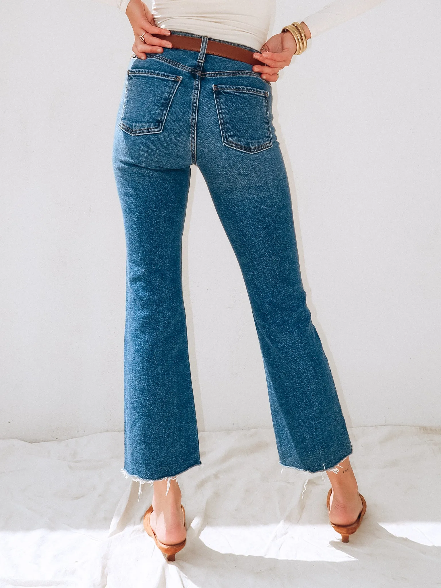 Vintage Cropped Flare Jeans in Medium Denim