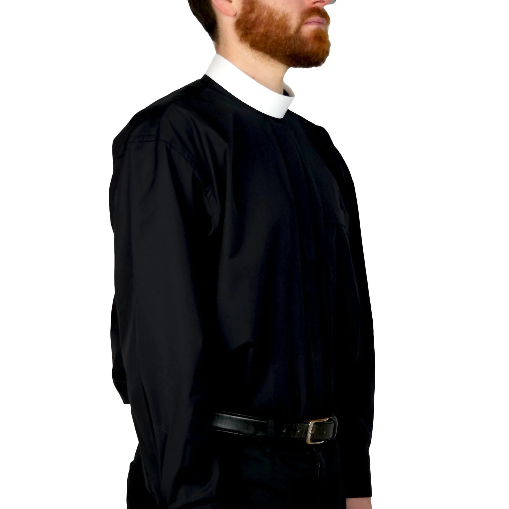 Watts' Men's Fly-Front Collar Clergy Shirt - Black