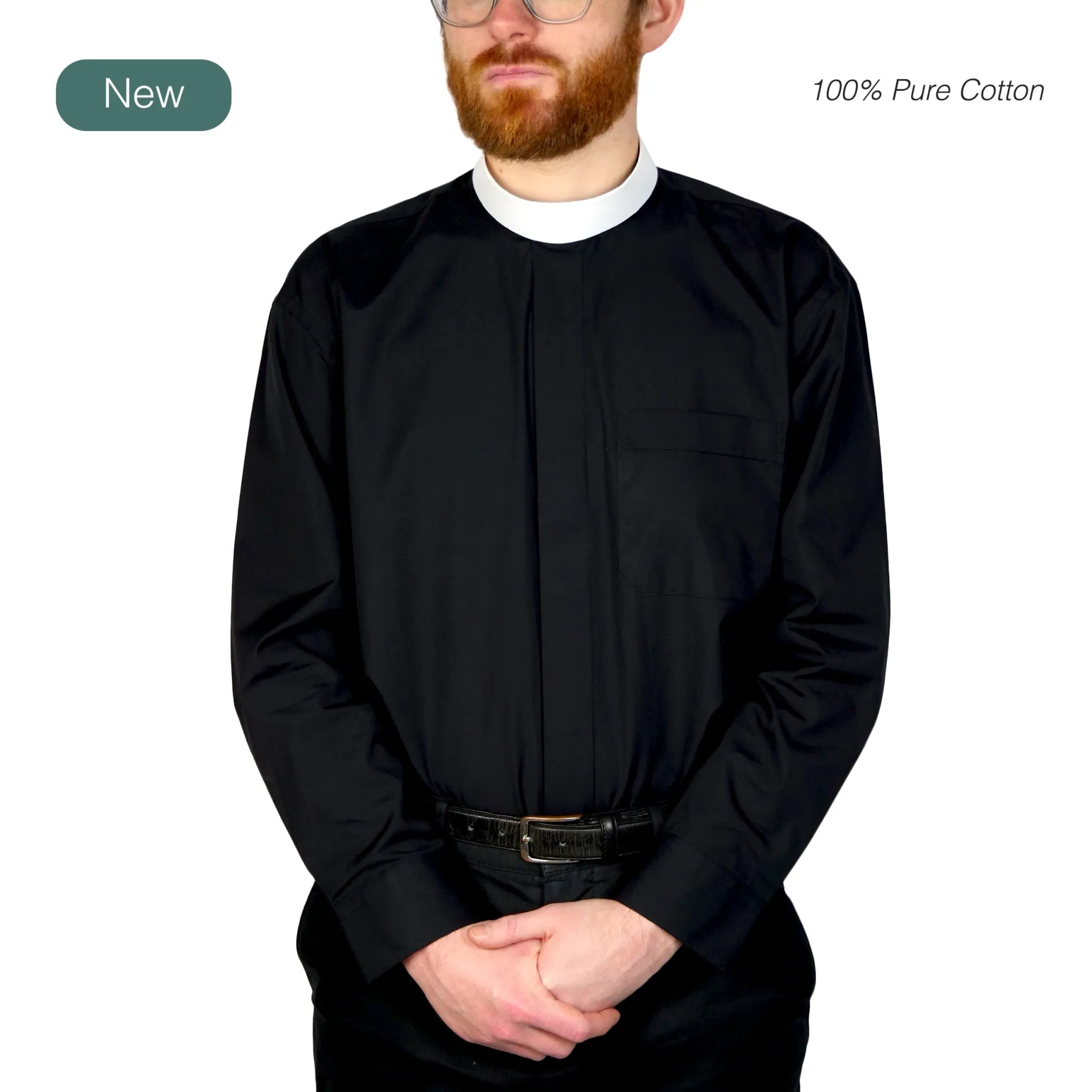 Watts' Men's Fly-Front Collar Clergy Shirt - Black