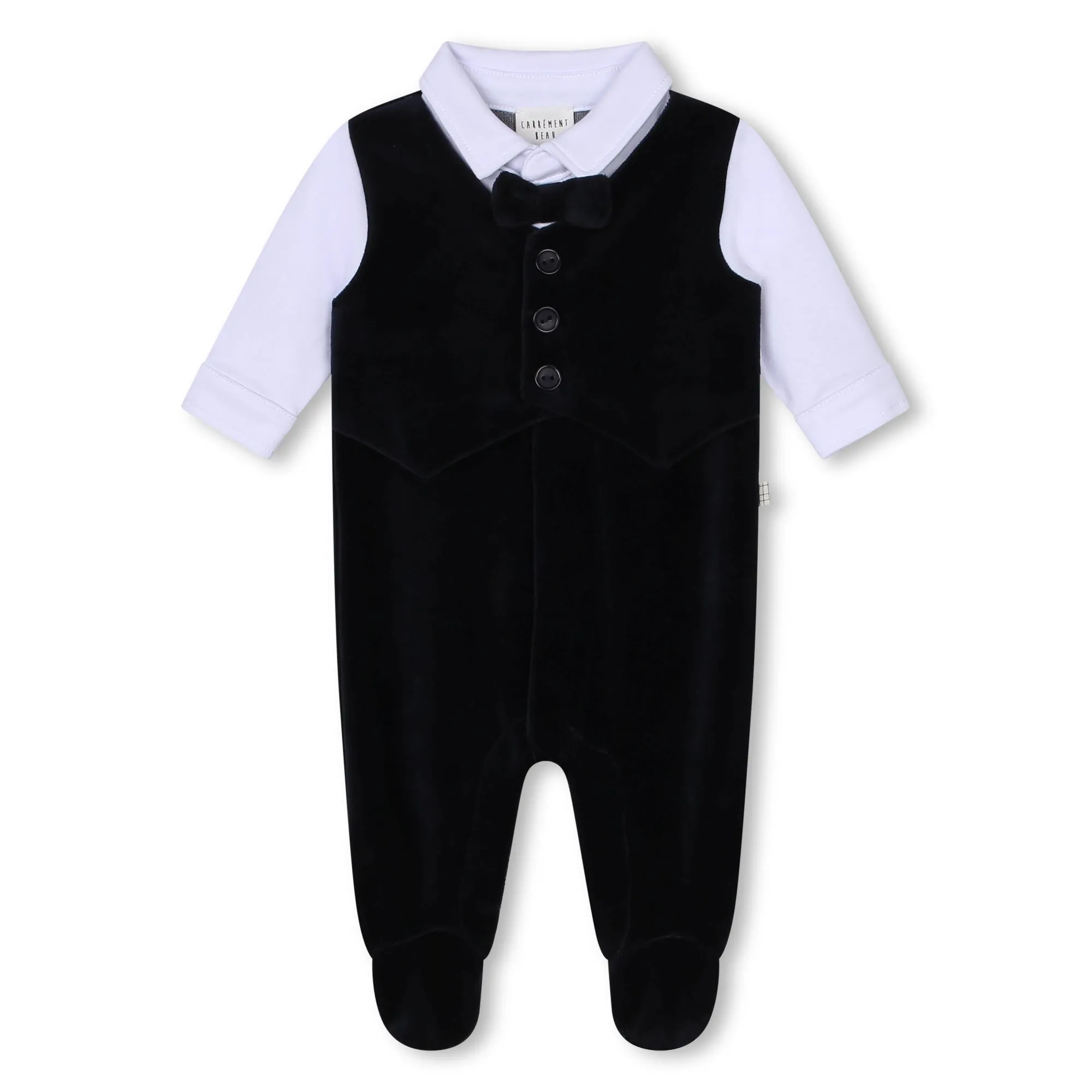 White Navy Ceremony Overall Footie with Bow Tie