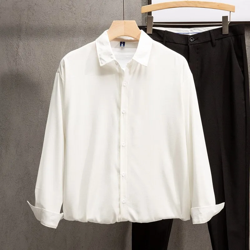 White Shirts Men Long Sleeve Button Tops Casual Loose Breathable Couple Solid Turn Down Collar Camisa De Homem Handsome Fashion