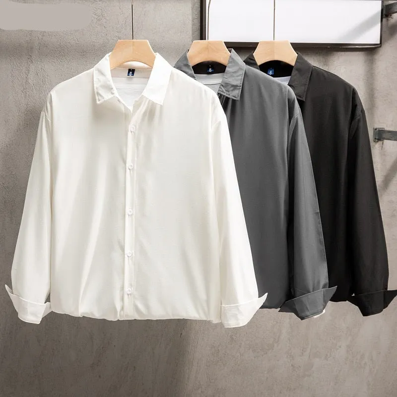 White Shirts Men Long Sleeve Button Tops Casual Loose Breathable Couple Solid Turn Down Collar Camisa De Homem Handsome Fashion