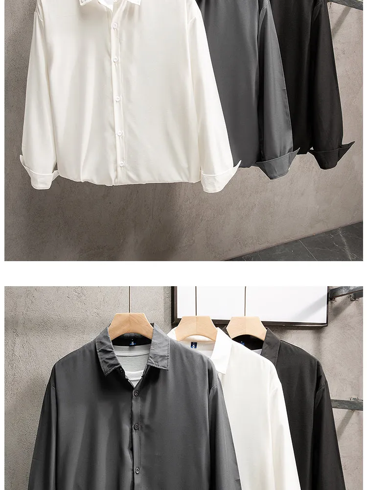 White Shirts Men Long Sleeve Button Tops Casual Loose Breathable Couple Solid Turn Down Collar Camisa De Homem Handsome Fashion