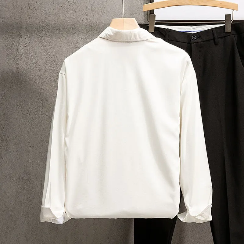 White Shirts Men Long Sleeve Button Tops Casual Loose Breathable Couple Solid Turn Down Collar Camisa De Homem Handsome Fashion